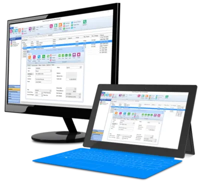 RMH back office and reports on a desktop computer and a tablet